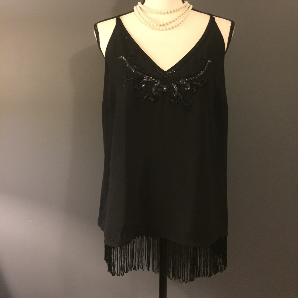 Oasis Black Embellished Fringe Tank-top